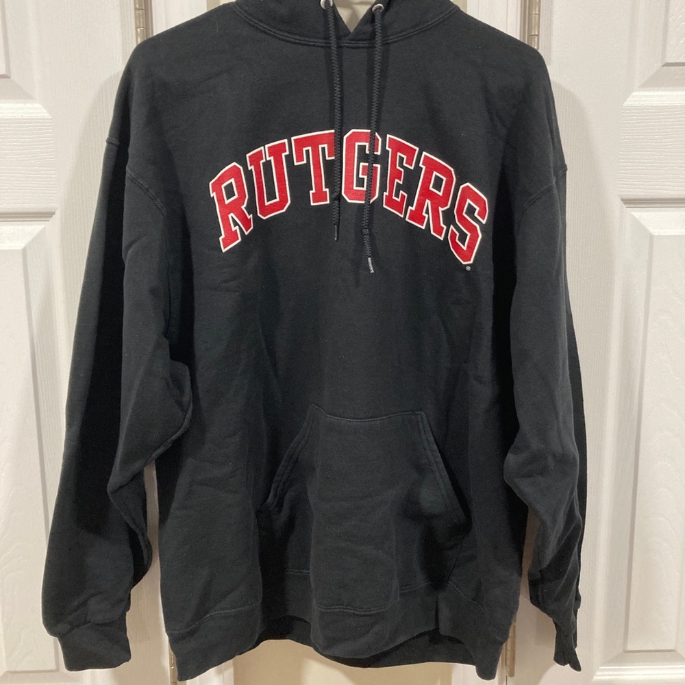 Black Rutgers Hoodie with Scarlet Lettering